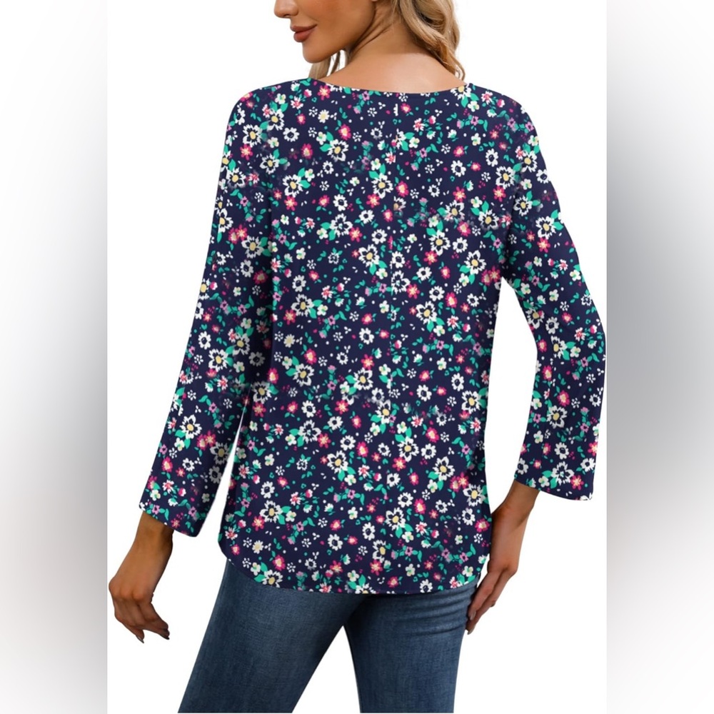 Women's V Neck 3/4 Sleeve Chiffon Casual  Blouse * Sz L * Brand New w/ Tags - Picture 4 of 9
